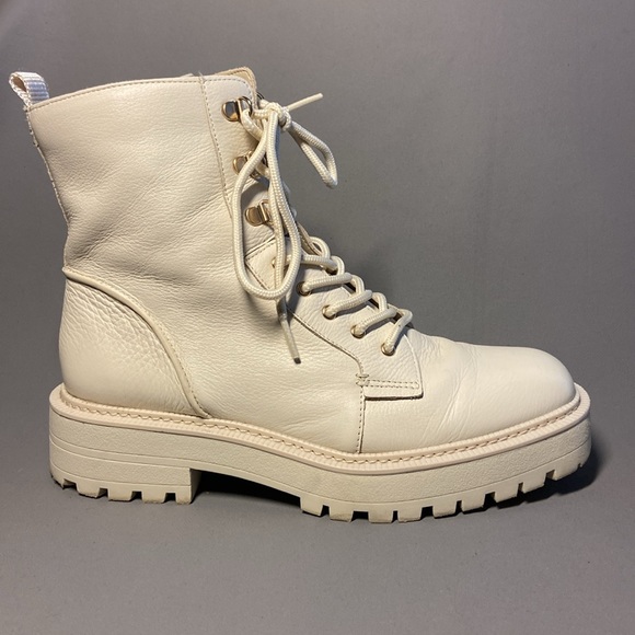 Sam Edelman Lue Ivory Chunky Block Heel Lace Up Ankle Combat Boots Size 10 - Picture 3 of 10